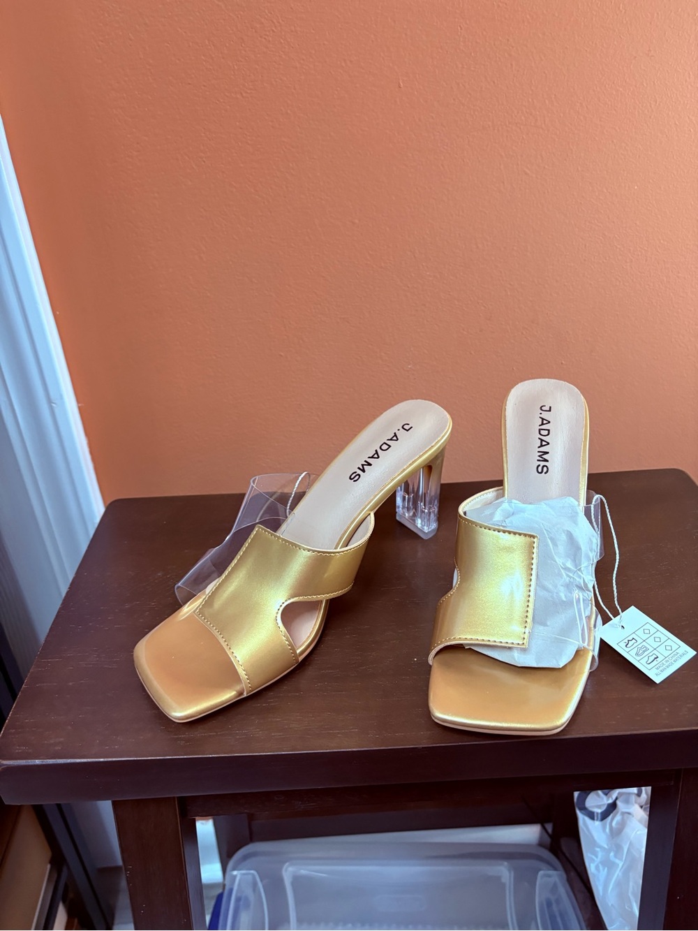 Adams Gold Metallic Clear Heel Slide Mules - Picture 2 of 6